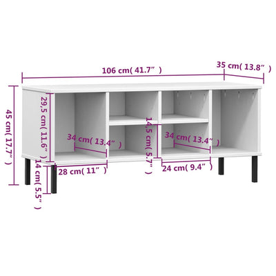 Kenkäteline metallijaloilla valkoinen 106x35x45 cm täyspuu OSLO