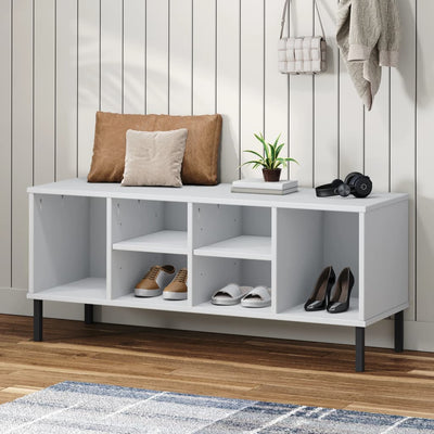 Kenkäteline metallijaloilla valkoinen 106x35x45 cm täyspuu OSLO