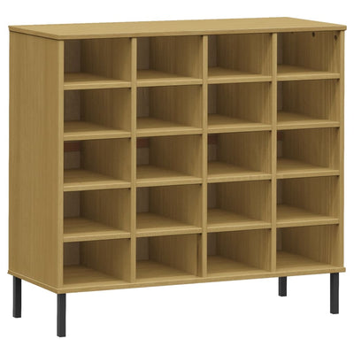 Kenkäteline metallijaloilla ruskea 95x35x86 cm täyspuu OSLO
