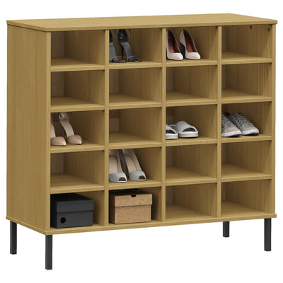 Kenkäteline metallijaloilla ruskea 95x35x86 cm täyspuu OSLO