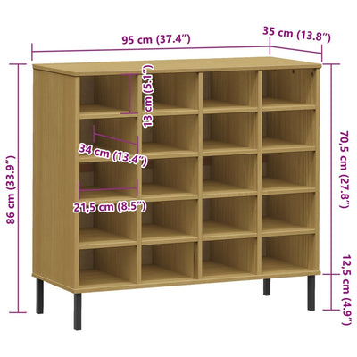 Kenkäteline metallijaloilla ruskea 95x35x86 cm täyspuu OSLO