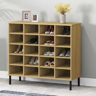 Kenkäteline metallijaloilla ruskea 95x35x86 cm täyspuu OSLO
