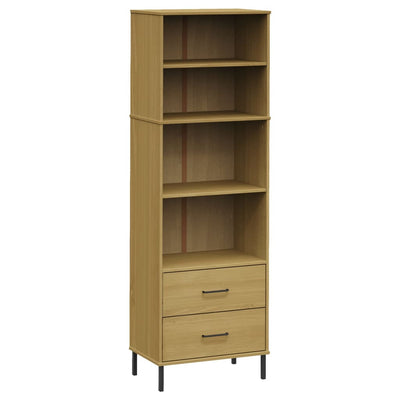 Kirjahylly 2 laatikolla ruskea 60x35x180 cm täyspuu OSLO