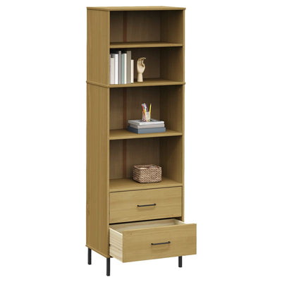 Kirjahylly 2 laatikolla ruskea 60x35x180 cm täyspuu OSLO