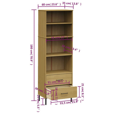 Kirjahylly 2 laatikolla ruskea 60x35x180 cm täyspuu OSLO