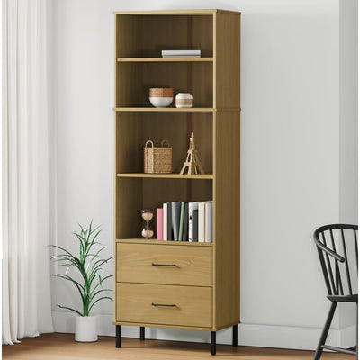 Kirjahylly 2 laatikolla ruskea 60x35x180 cm täyspuu OSLO