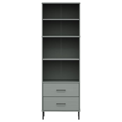 Kirjahylly 2 laatikolla harmaa 60x35x180 cm täyspuu OSLO