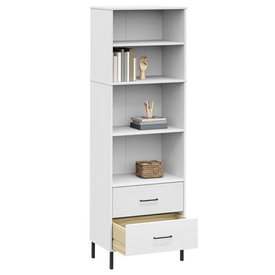 Kirjahylly 2 laatikolla valkoinen 60x35x180 cm täyspuu OSLO