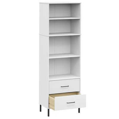 Kirjahylly 2 laatikolla valkoinen 60x35x180 cm täyspuu OSLO