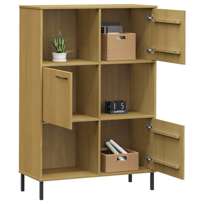 Kirjakaappi metallijaloilla ruskea 90x35x128,5 cm täyspuu OSLO