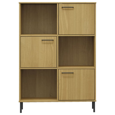 Kirjakaappi metallijaloilla ruskea 90x35x128,5 cm täyspuu OSLO