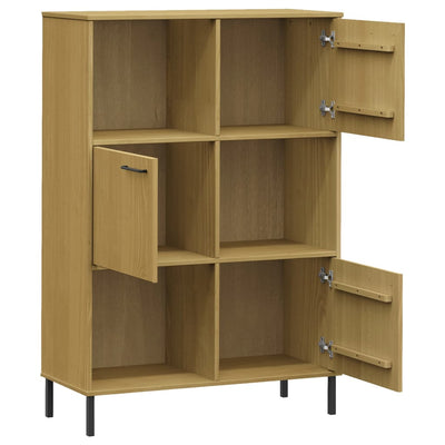 Kirjakaappi metallijaloilla ruskea 90x35x128,5 cm täyspuu OSLO