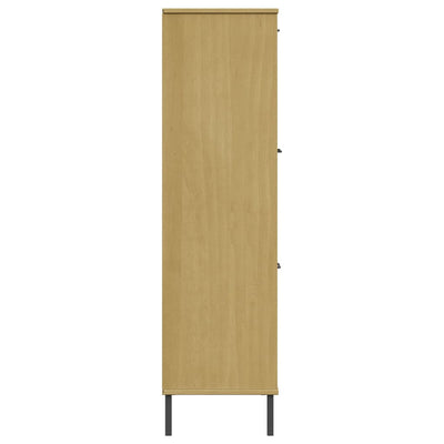 Kirjakaappi metallijaloilla ruskea 90x35x128,5 cm täyspuu OSLO