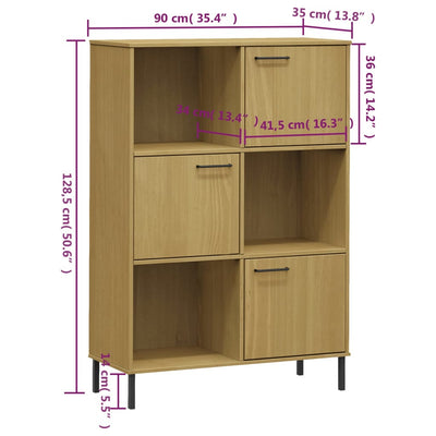 Kirjakaappi metallijaloilla ruskea 90x35x128,5 cm täyspuu OSLO