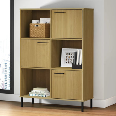 Kirjakaappi metallijaloilla ruskea 90x35x128,5 cm täyspuu OSLO
