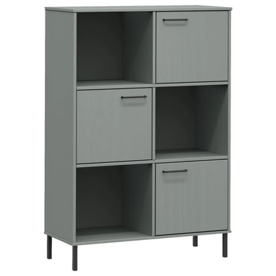 Kirjakaappi metallijaloilla harmaa 90x35x128,5 cm täyspuu OSLO