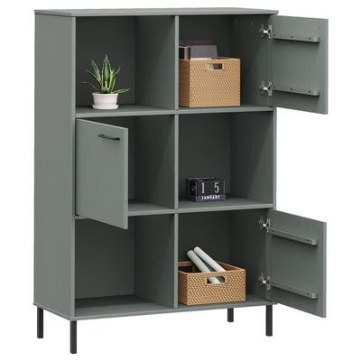 Kirjakaappi metallijaloilla harmaa 90x35x128,5 cm täyspuu OSLO