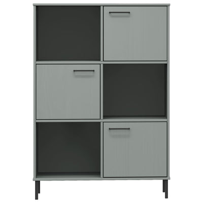Kirjakaappi metallijaloilla harmaa 90x35x128,5 cm täyspuu OSLO