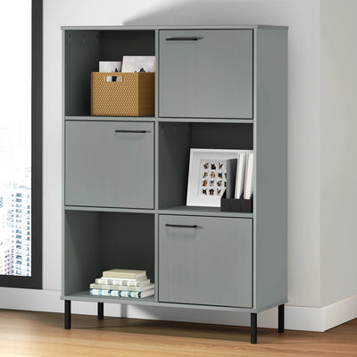 Kirjakaappi metallijaloilla harmaa 90x35x128,5 cm täyspuu OSLO