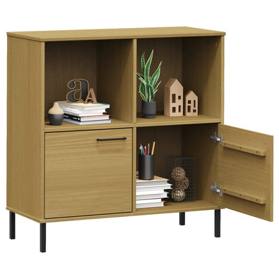 Kirjakaappi metallijaloilla ruskea 90x35x90,5 cm täyspuu OSLO