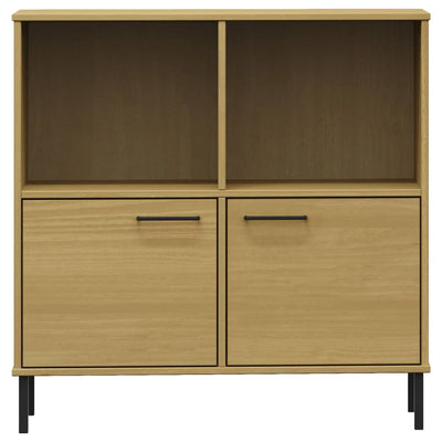 Kirjakaappi metallijaloilla ruskea 90x35x90,5 cm täyspuu OSLO