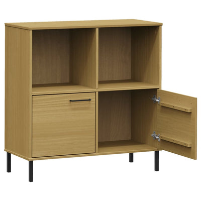 Kirjakaappi metallijaloilla ruskea 90x35x90,5 cm täyspuu OSLO