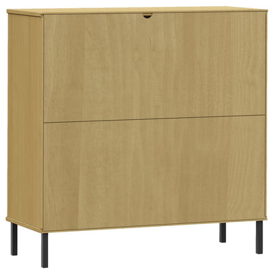 Kirjakaappi metallijaloilla ruskea 90x35x90,5 cm täyspuu OSLO