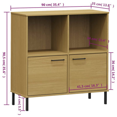 Kirjakaappi metallijaloilla ruskea 90x35x90,5 cm täyspuu OSLO