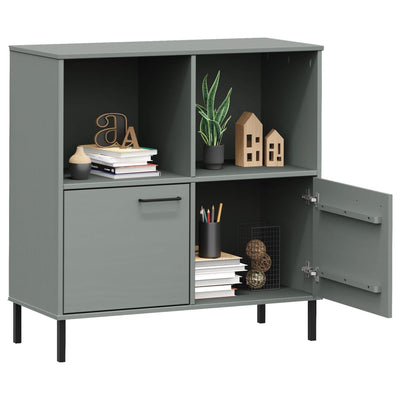 Kirjakaappi metallijaloilla harmaa 90x35x90,5 cm täyspuu OSLO