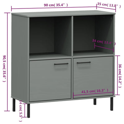 Kirjakaappi metallijaloilla harmaa 90x35x90,5 cm täyspuu OSLO