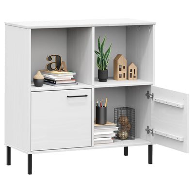 Kirjakaappi metallijaloilla valk. 90x35x90,5 cm täyspuu OSLO