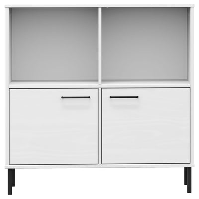 Kirjakaappi metallijaloilla valk. 90x35x90,5 cm täyspuu OSLO