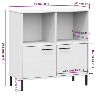 Kirjakaappi metallijaloilla valk. 90x35x90,5 cm täyspuu OSLO