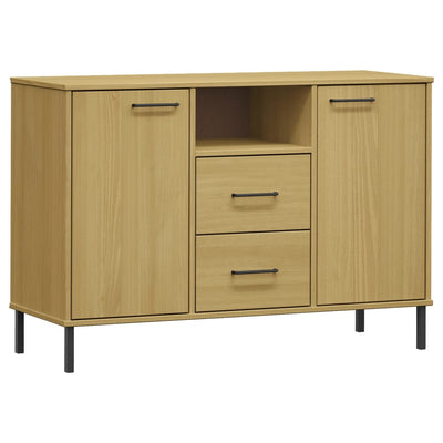 Senkki metallijaloilla ruskea 113x40x77 cm täyspuu OSLO