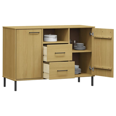 Senkki metallijaloilla ruskea 113x40x77 cm täyspuu OSLO