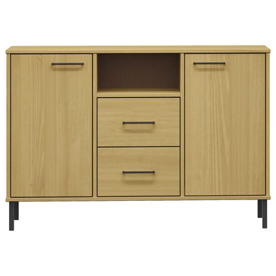Senkki metallijaloilla ruskea 113x40x77 cm täyspuu OSLO