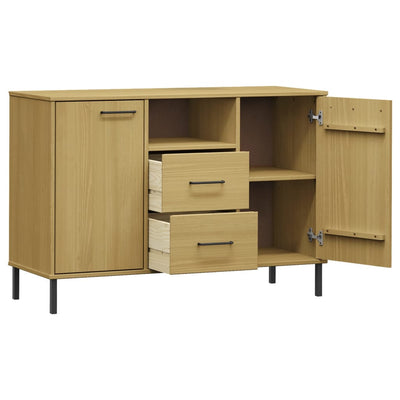 Senkki metallijaloilla ruskea 113x40x77 cm täyspuu OSLO