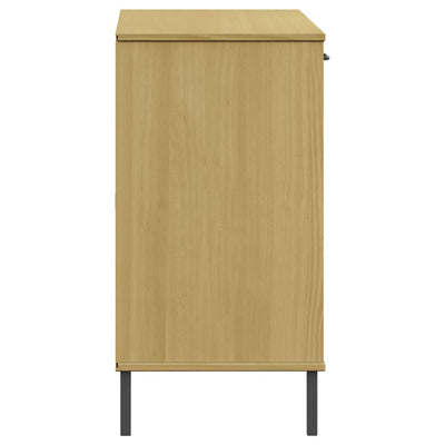 Senkki metallijaloilla ruskea 113x40x77 cm täyspuu OSLO