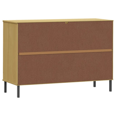 Senkki metallijaloilla ruskea 113x40x77 cm täyspuu OSLO