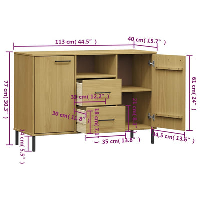 Senkki metallijaloilla ruskea 113x40x77 cm täyspuu OSLO
