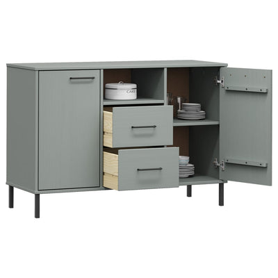 Senkki metallijaloilla harmaa 113x40x77 cm täyspuu OSLO