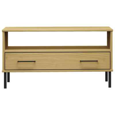 Sohvapöytä metallijaloilla ruskea 85x50x45 cm täyspuu OSLO