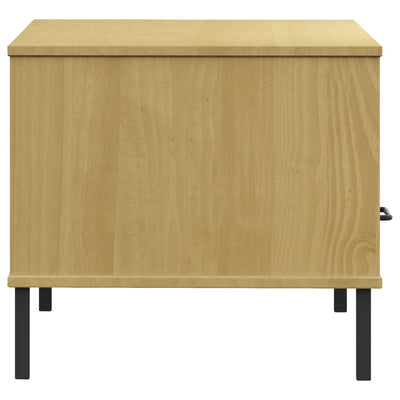 Sohvapöytä metallijaloilla ruskea 85x50x45 cm täyspuu OSLO