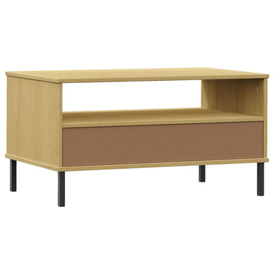 Sohvapöytä metallijaloilla ruskea 85x50x45 cm täyspuu OSLO