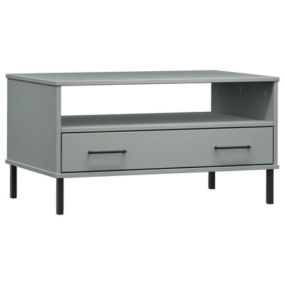 Sohvapöytä metallijaloilla harmaa 85x50x45 cm täyspuu OSLO