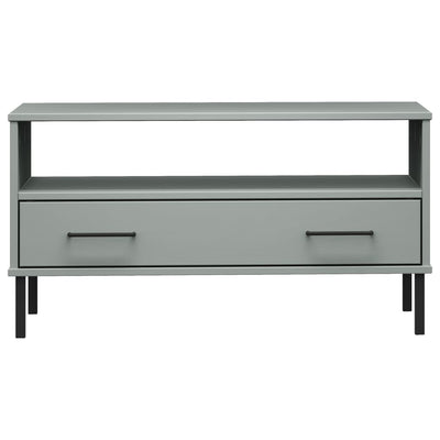 Sohvapöytä metallijaloilla harmaa 85x50x45 cm täyspuu OSLO