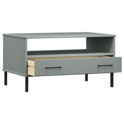 Sohvapöytä metallijaloilla harmaa 85x50x45 cm täyspuu OSLO