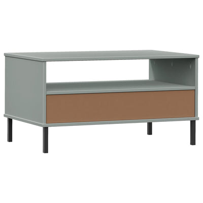 Sohvapöytä metallijaloilla harmaa 85x50x45 cm täyspuu OSLO