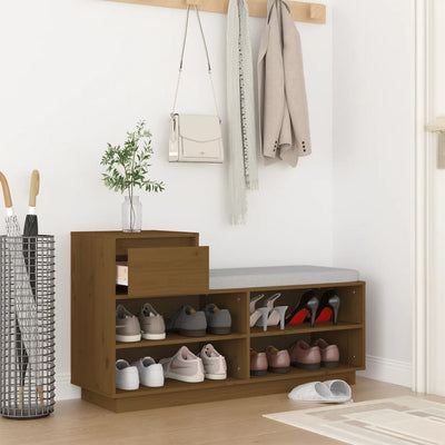 Kenkäkaappi hunajanruskea 110x34x61 cm täysi mänty