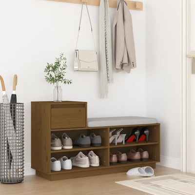 Kenkäkaappi hunajanruskea 110x34x61 cm täysi mänty